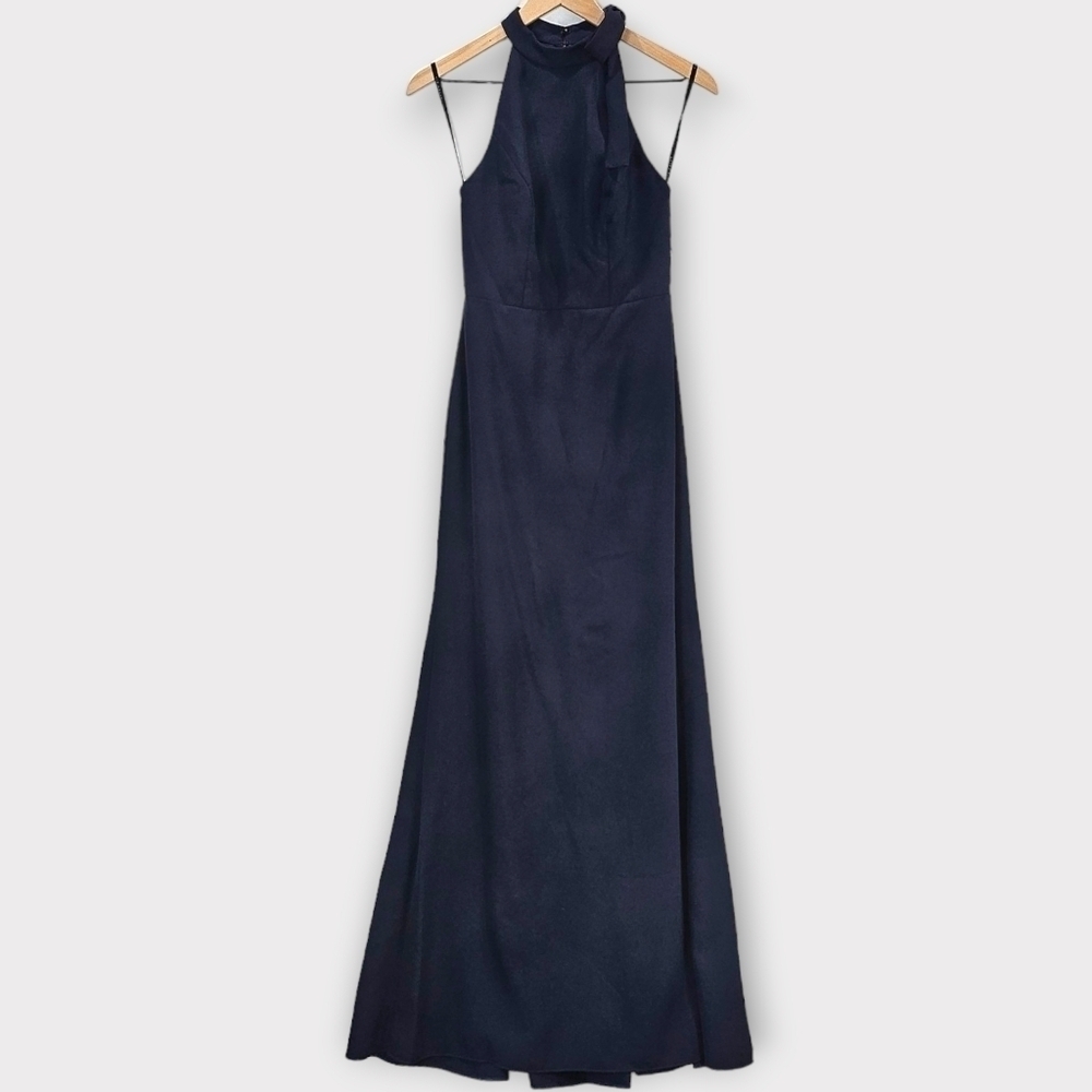 After Six Bow Neck Open Back Trumpet Gown Midnight - Picture 2 of 9